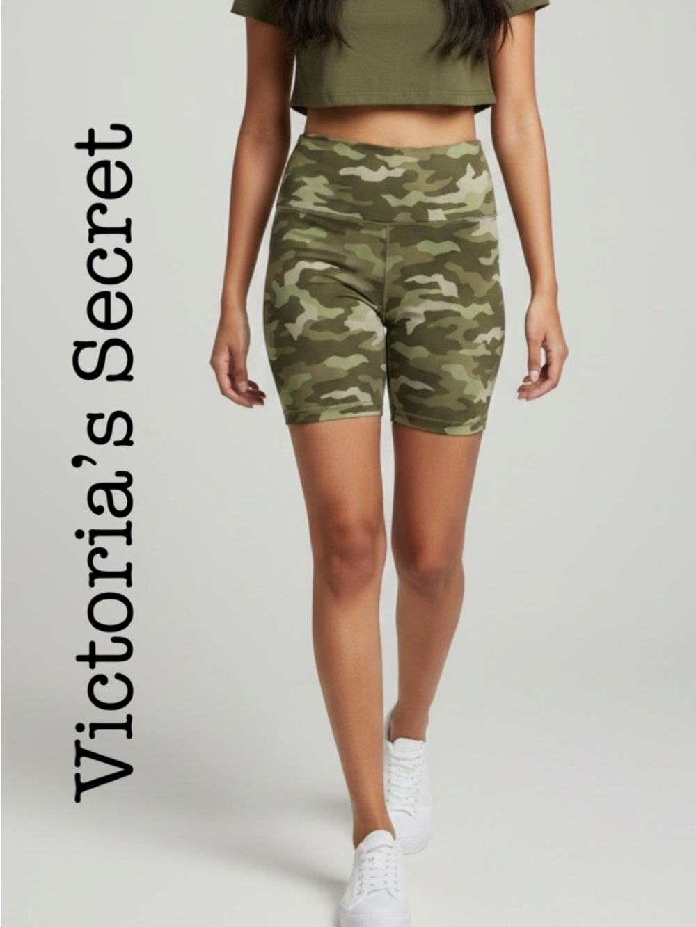 New Victoria's Secret Pink Olive Camo High-Waist Bike Shorts Size Large